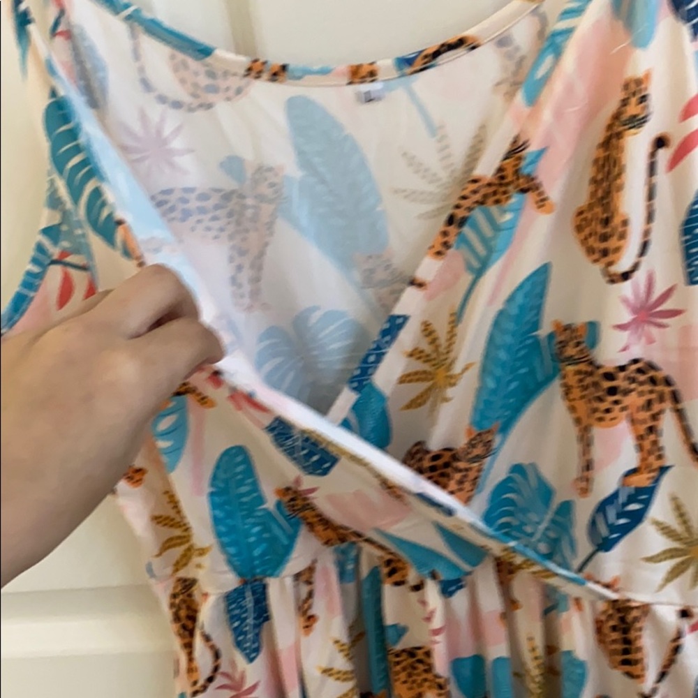 💚 Super soft pink cheetah leopard topical summer print dress - Picture 7 of 8